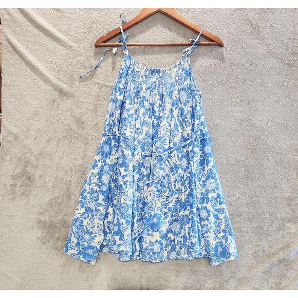 J Crew Blue Floral Halter Cross Back Cotton Voile Cover Up Mini Dress Size Small - Picture 5 of 13